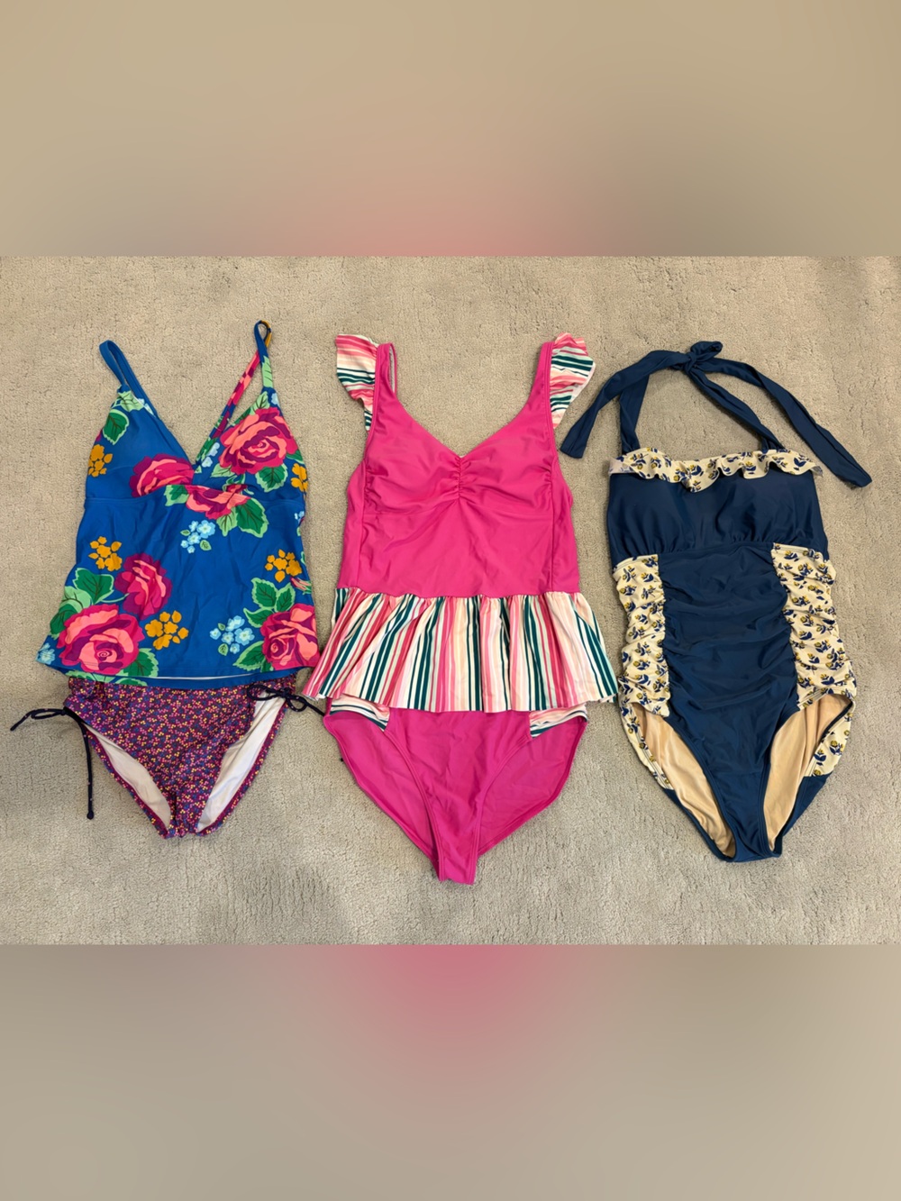 Matilda Jane Women’s Swimsuit Lot of 3 Medium Large Pink Blue One Piece Tankini